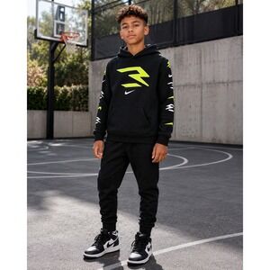 Nike 3Brand Russell Wilson Boys Black Neon Yellow Logo Hoodie Size L 12-13 YRS